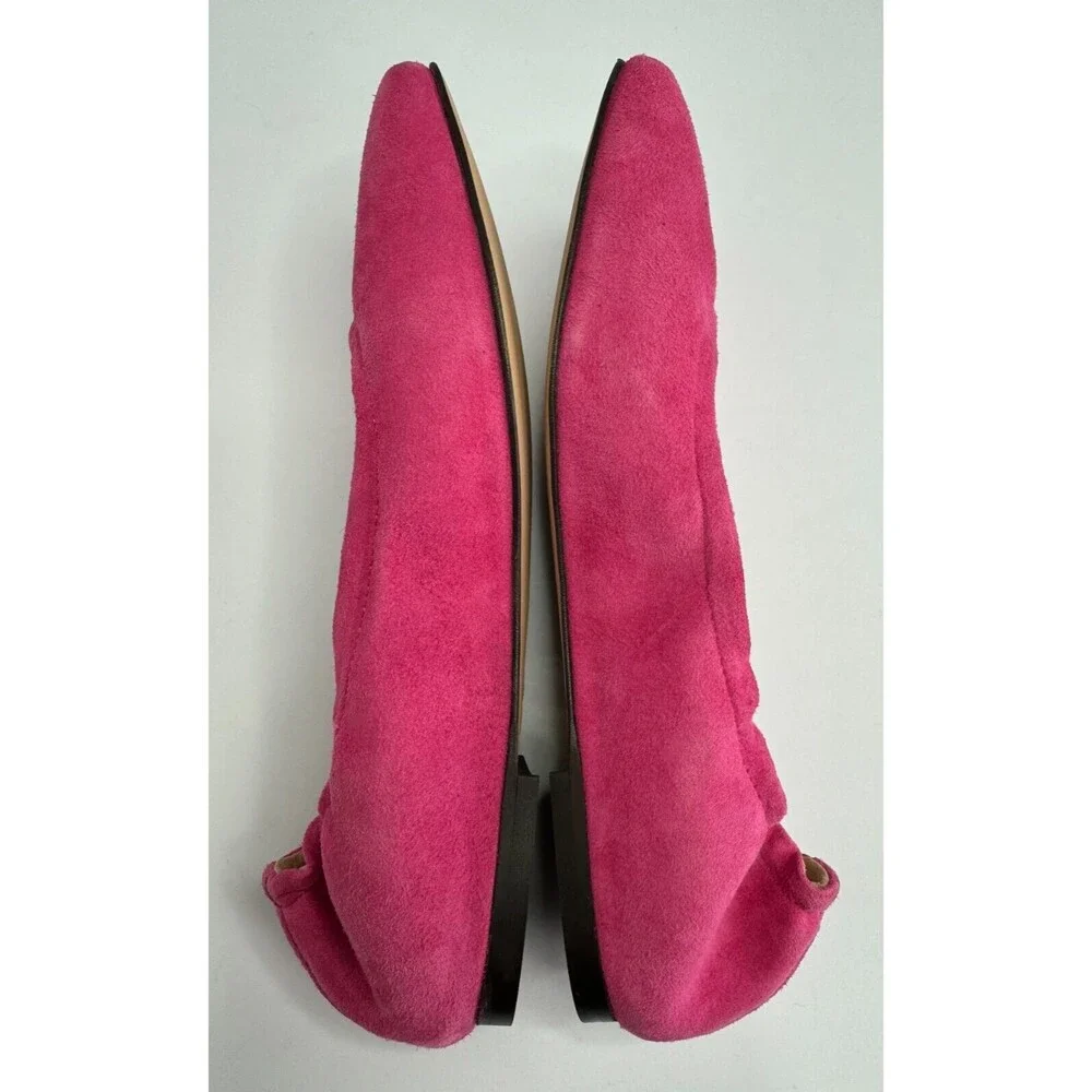 J. Crew Kids Size 5 Anya Scrunchie Ballet Flats in Pink Suede Leather Square Toe